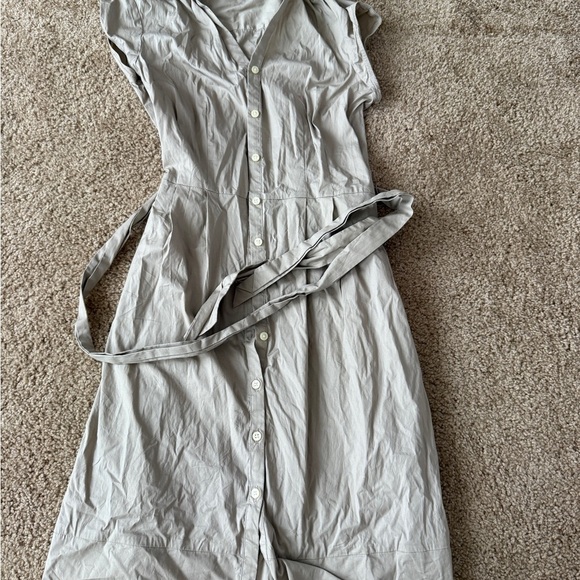 Banana Republic Tan Midi Dress with Notched Collar and Cap Sleeves - Picture 2 of 8